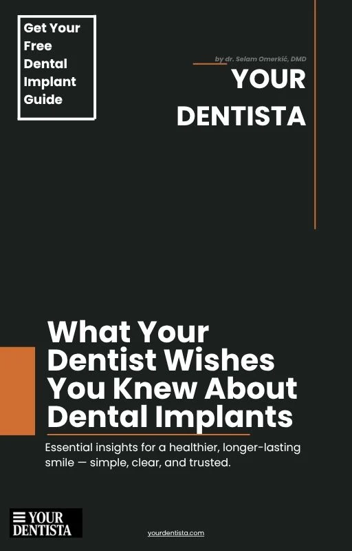 Cover of a PDF guide titled "What Your Dentist Wishes You Knew About Dental Implants" featuring a clean, professional design with calming colors and dental-themed imagery.